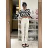 Jeans Feminino de Verão Estilo Americano Retrô Branco Micro-Lar Cintura Alta Solto Casual Dosing High Street Calça Reta Estreita