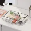 Caixa organizadora com divisórias para gavetas e organizador embutido para artigos de papelaria, livros, itens diversos, mesa de escritório, compartimentos transparentes em acrílico.
