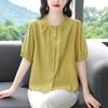 Camisa Bordada de Manga Curta de Algodão e Linho de Alta Qualidade para Mulheres Verão 2025 Novo Estilo Luxo Acessível Elegante Top de Linho para Mãe Camisa Pequena
