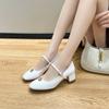 Zapatos de tacón grueso de una sola capa para mujer otoño e invierno 2024, tacones altos de una tira, camelia francesa blanca, zapatos Mary Jane para mujer