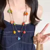 Collar de Cadena Larga de Cerámica Color Dopamina con Corazón Hecho a Mano con Cuentas para Mujer, Accesorio Estilo Vacaciones en la Playa