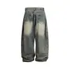 Yidao Vintage 2025 Outono Novo Retro Americano Lavado Desgastado Nicho Marca Tendência Jeans Unissex Calças de Perna Larga