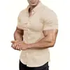 2026 Camisa de Manga Corta de Color Sólido de Verano para Hombre, Transpirable, Ajuste Delgado, para Músculo, Ropa Casual para Hombre, Transfronteriza Europea y Americana