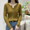 Cárdigan de Punto de Manga Larga con Diseño de Canalé, Versátil para Primavera y Otoño, Top de Punto de Botones Únicos, Chaqueta Pequeña 3009 Capa Base