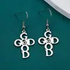 Pendientes Colgantes Largos de Acero Inoxidable con Forma de Corazón y Cruz, Diseño de Lujo Ligero, Pendientes con Letras Plateadas
