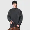Suéter de punto con cuello alto y media cremallera para hombre, estilo retro americano, holgado, Otoño 2025, Invierno, Nuevo tejido, Tendencia de pareja