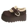 Zapatos de Algodón para Nieve con Suela Gruesa, Cierre de Velcro, Lazo, para Mujer, Nuevo Invierno 2026, Acolchados con Felpa, Cálidos, Mocasines, Zapatos Peludos