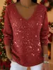 2025 Europeo y Americano Transfronterizo Amazon Sitio Independiente Mujer Otoño e Invierno Navidad Manga Larga Cuello en V Top Camiseta Casual Versátil