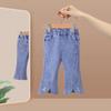 Calças jeans femininas primavera e outono estilo ocidental para bebês personalidade infantil estilo coreano moderno costura cereja pérola calças de chifre dividido