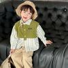 Camisa de Manga Larga a Rayas de Dos Piezas para Niños 2025 Otoño Nuevo Estilo Coreano Top para Niños Pequeños Camisa Infantil de Moda