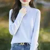 Nova Roupa de Malha de Algodão Meia-Gola Slim Fit Cor Sólida Estilo Coreano Camada Interna Emagrecedora Suéter Quente Top para Mulheres