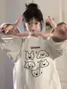 Camiseta de Manga Larga con Rayas Estampadas y Empalmes Divertida y Linda para Mujer, Moderna y Versátil, Estilo Casual Perezoso Cuello Redondo Top de Contraste
