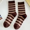 Meias de Agulha Dupla para Mulheres, Meias de Cano Médio para Outono e Inverno, Meias Longas Femininas Quentes com Listras Retrô em Algodão Penteado, Atacado de Meias Femininas Zhuji
