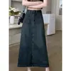 Falda vaquera de línea A para mujer para chicas petite y de talla grande, falda fina de verano de cintura alta con abertura, falda larga con forma de pera