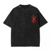 Camiseta de Calavera de Sacrificio Marca Lavada 100% Algodón Camiseta Urbana