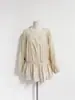 Elegante vestido corto de estilo coreano francés dulce y suave con cuello redondo, fruncido, cintura con cordón, para mujer petite, de manga larga