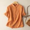 Blusas Estilo Algodón y Lino para Mujer, Nuevo Estilo Primavera y Verano 2026, Holgadas, Adelgazantes, Casuales, Talla Grande, Manga Corta, Camisas de Color Sólido