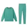 Conjunto de Moletom Amazon Outono/Inverno 2025 Feminino Europeu e Americano Casual Solto Manga Longa Gola Redonda Top com Fenda e Calça Longa Justa