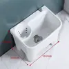 Fregadero de balcón para mopa con reposapiés, lavabo para fregar mopas, lavabo con desagüe lateral y cesta escurridora, drenaje automático, cerámica