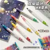 Caneta Marcadora Glitter que Muda de Cor Cartoon 6+6 em Cores Macaron, Caneta Mágica de Duas Pontas e Duas Cores que Muda de Cor para Destacar Palavras-Chave