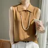 Chaleco de Lana para Mujer de Punto Fino sin Mangas con Cuello Polo, Cardigan de Verano Nuevo Estilo 26 Transfronterizo para Mujer