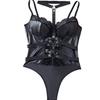 7183 Nuevo Traje Enterizo Sexy de Moda de Encaje con Empalme de Cuero PU de Amazon para una Figura Adelgazante con Recortes