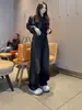 Jeans de mezclilla finos de verano para mujer con adornos de diamantes de imitación, nuevo modelo 2026, pantalones de pierna ancha, talla grande, pantalones largos rectos adelgazantes para mujeres de talla grande