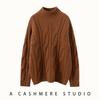 Suéter Grueso de Cachemira para Mujer, Suéter de Punto Trenzado Holgado de Cuello Alto, Top Básico de Punto de Moda Versátil de Gama Alta