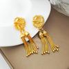 Cobre banhado ouro real S925 prata agulha nó criativo design brincos retro corda tassel brincos brincos longos T920