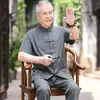Traje de Verano Marca Lobo del Norte de China para Hombres de Mediana Edad y Mayores, Hanfu de Abuelo Estilo Chino Verano Delgado Manga Corta Traje Tang en Stock