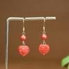 Aretes Redondos de Perlas con Cabeza de Buda de Arena Imperial de Alto Contenido, Joyería para Orejas de Mujer de Moda Estilo Vintage Rojo