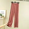 Pantalones acampanados finos versátiles de primavera y verano, pantalones de pierna ancha de cintura alta para mujer, pantalones largos holgados de algodón modal adelgazantes de talla grande