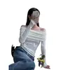 Novedad Otoño e Invierno Tejido de Punto Rayado Holgado Manga Larga Top Interior Cremallera Cuello Polo Suéter Pulóver Corto para Mujer