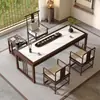 Mesa de Preparación de Té y Sillas de Madera Maciza Sólida Moderna Simple Combinación Mesa de Té Multifuncional para Sala de Estar Oficina en Casa Sala de Reuniones Té