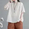 Camiseta de Verano para Mujer, Manga Corta, Algodón Bordado, Algodón y Lino, Cuello Redondo, Nueva, Holgada, Tallas Grandes, Top Pullover, Moderno