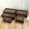 Caja de Almacenamiento de Relojes Retro con Grano de Madera Color Nogal Hebilla de Bronce Superficie Mate Ranura para Múltiples Relojes Caja de Relojes de Gran Capacidad