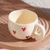 Taza de Cerámica Color Crema con Flores Pintadas a Mano Estilo Ins para Uso Doméstico, Vaso de Agua de Alta Estética, Taza de Té de Verano, Taza Creativa