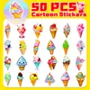 50 Pegatinas de Cono Coloridas, Estilo Ins Verano Cono Chocolate Helado Lindas Pegatinas de Graffiti