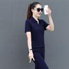 Traje deportivo de mujer con cuello polo, traje deportivo de verano 2022 nuevo talla grande estilo western pantalón ajustado traje casual de dos piezas