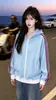 Cárdigan Sudadera con Capucha de Bloques de Color Waffle Popular de Moda Ropa Exterior para Pareja Nueva Blusa Casual de Otoño Invierno para Mujer