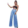 Calça Casual Fashion de Cintura Alta Transfronteiriça Europeia e Americana 2025 Amazon Lantejoula Solta Caimento Largo Perna Larga Verão Feminino