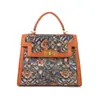 Bolso Bordado Floral Retro de Nuevo Producto Transfronterizo Patchwork de Cuero Genuino Bolso Elegante para Mujer de Viaje al Trabajo Hombro Único Cruzado Bolso Tipo Kelly