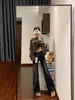 Carpa mareal en stock retro americano azul grisáceo elásticos ajustados favorecedores microcampana jeans mujer otoño nueva temporada pantalones de campana