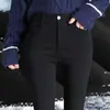 Calça preta mágica de outer wear para mulheres, outono e inverno, cintura alta, modeladora, que não faz bolinhas, justa, legging tipo lápis com forro de fleece