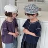 Productos Infantiles Jia Ye 2026 Nuevo Estilo Verano Camiseta Infantil de Manga Corta con Puntadas Visibles para Niños y Niñas, Elegante de Manga Media Holgada con Puntadas Visibles