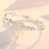 Pulsera de plata maciza de empuje y extracción transfronteriza nueva, pulsera floral de mariposa para mujer, pulsera ajustable de alta calidad para mujer