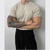 Verão Fino Padrão Cânhamo Gola Redonda Tricô Manga Curta Masculina Solta Moderna Versátil Camiseta Stretch com Design de Nicho