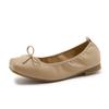 Oferta especial: Zapatos Casuales para Mujer de Boca Baja con Lazo de Piel de Oveja Genuina, Zapatos Planos Tipo Rollo de Huevo, Zapatos Slip-On de Piel Genuina Estilo Coreano para Mamás