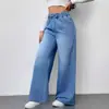 Pantalones de Pierna Ancha de Color Sólido Lavados Transfronterizos Cintura Alta Nueva Cintura Elástica Jeans para Mujer Largos Holgados Adelgazantes para Mujer