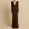 Moda 2025 Novo Vestido Longo Acinturado Emagrecedor Costas Abertas Decote V Slim Fit Elegante Sexy Comércio Exterior Transfronteiriço